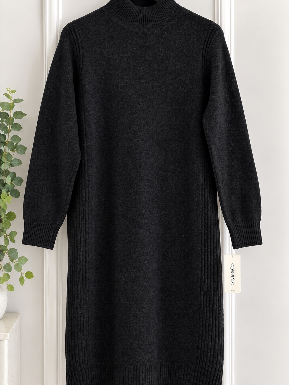 Style & Co Black Sparkle Mock Neck Midi Sweater Dress NWT Size M